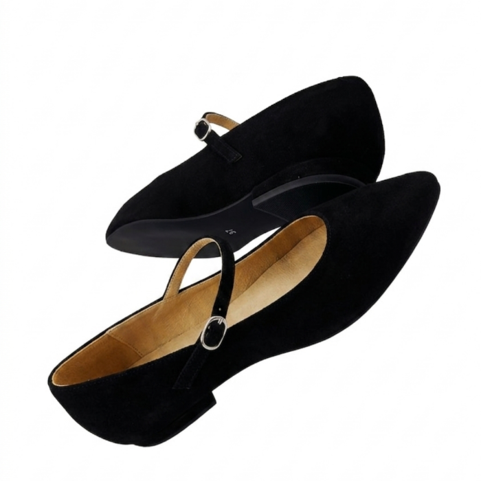 Balerini dama negri din piele intoarsa cu bareta subtire [5]