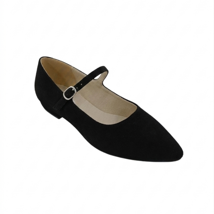 Balerini dama negri din piele intoarsa cu bareta subtire [2]