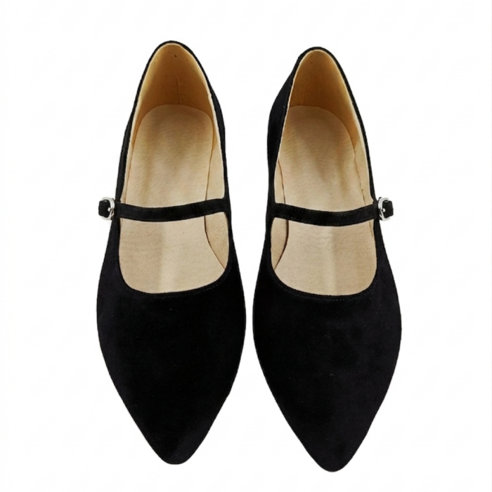 Balerini dama negri din piele intoarsa cu bareta subtire [4]