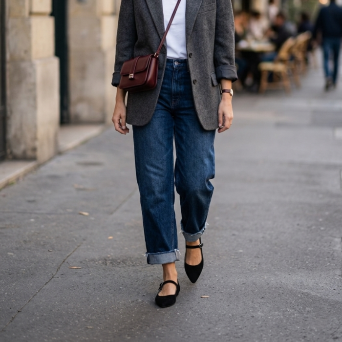 Balerini dama negri din piele intoarsa cu bareta subtire [6]