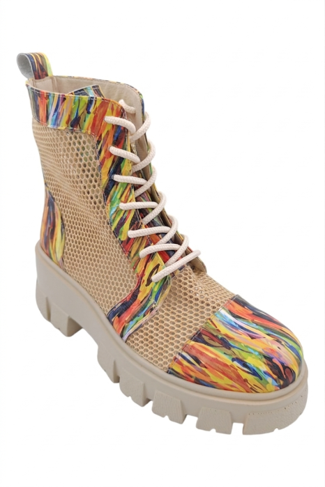 Ghete damă din piele naturală cu plasă bej și imprimeu abstract – mărimea 36 [2]