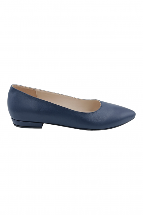 Balerini damă eleganți, piele naturală, vârf ascuțit, toc mic, albastru [2]