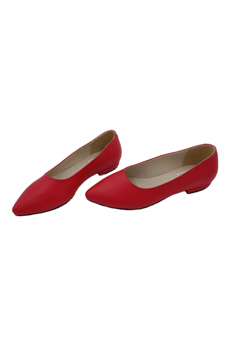 Balerini damă eleganți, piele naturală, vârf ascuțit, toc mic, roșu, SANDALI [4]