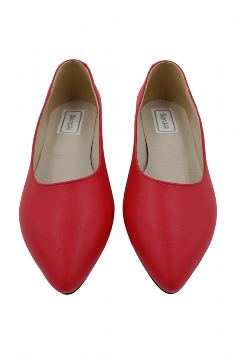 Balerini damă eleganți, piele naturală, vârf ascuțit, toc mic, roșu, SANDALI [3]