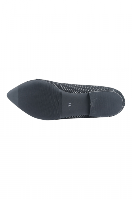 Balerini damă eleganți, piele naturală velur, fundă, vârf ascuțit, toc mic, negru, imprimeu buline albe, SANDALI [3]