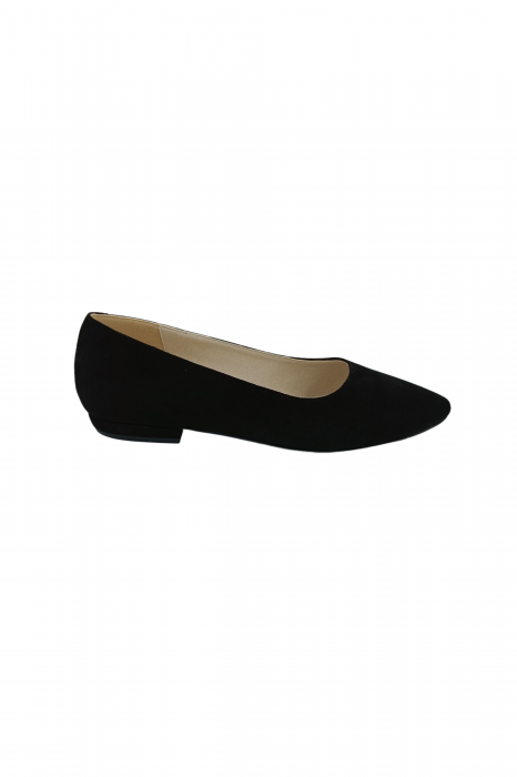 Balerini dama eleganti, piele naturala velur, varf ascutit, toc mic, negru, Sandali [2]
