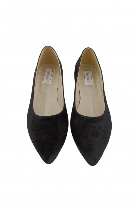 Balerini dama eleganti, piele naturala velur, varf ascutit, toc mic, negru, Sandali [4]