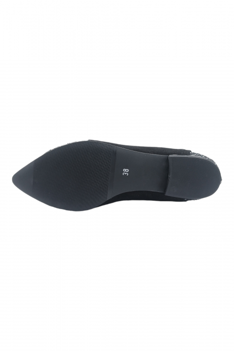 Balerini damă, piele naturală velur, vârf ascuțit, toc mic, glitter, negru [6]