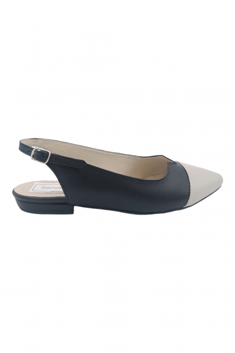 Balerini dama, piele naturala box, varf ascutit bej, toc mic, negru, Sandali [2]