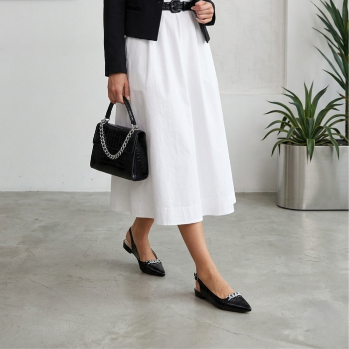 Balerini dama slingback croco negri – model elegant cu lant [6]