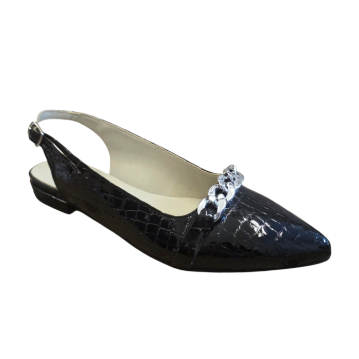 Balerini dama slingback croco negri – model elegant cu lant [2]