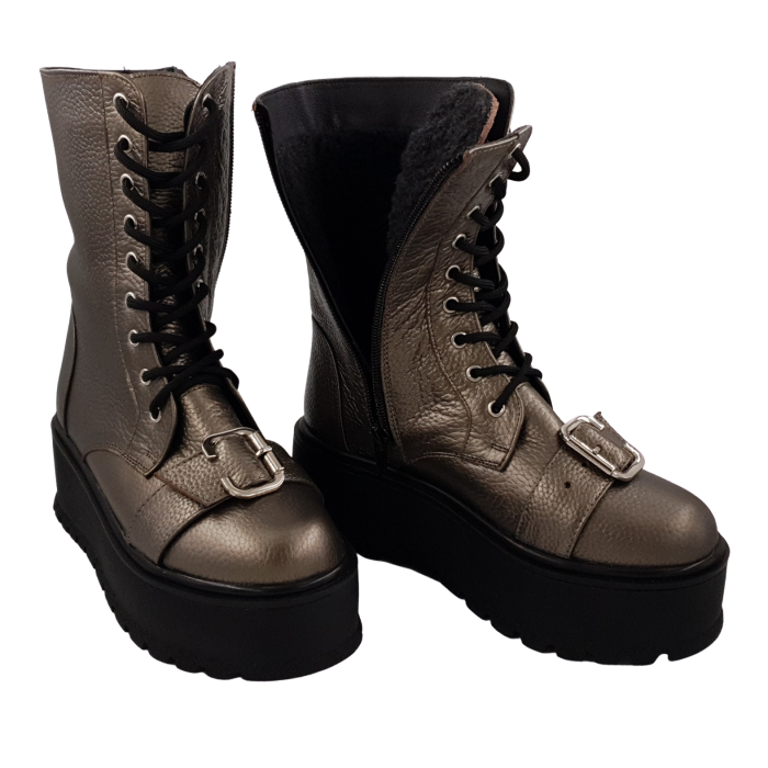 Ghete damă casual, piele naturală bizon, cataramă, talpă înaltă, bronz, Sandali [4]