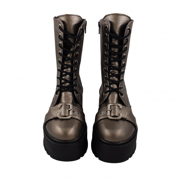 Ghete damă casual, piele naturală bizon, cataramă, talpă înaltă, bronz, Sandali [3]