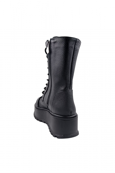 Ghete damă casual, piele naturală bizon, cataramă, talpă înaltă, negru, SANDALI [3]