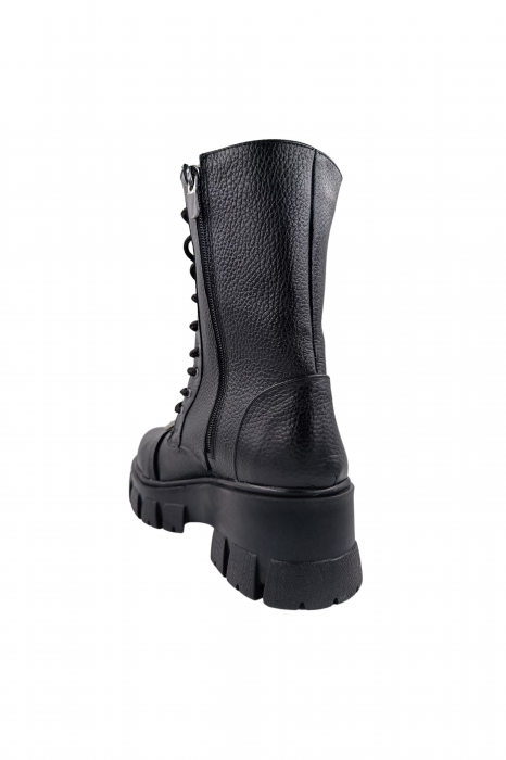 Ghete damă casual, piele naturală bizon, cataramă, talpă ușoară, crampoane mari, negru, SANDALI [3]