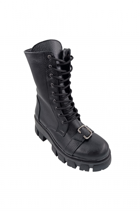 Ghete damă casual, piele naturală bizon, cataramă, talpă ușoară, crampoane mari, negru, SANDALI [2]