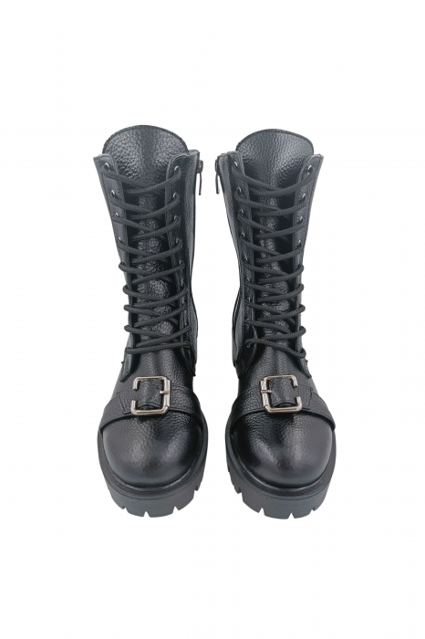Ghete damă casual, piele naturală bizon, cataramă, talpă ușoară, negru, SANDALI [4]