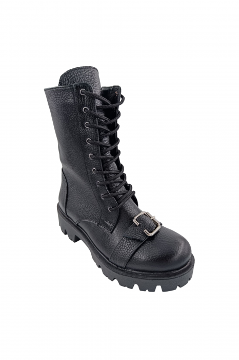 Ghete damă casual, piele naturală bizon, cataramă, talpă ușoară, negru, SANDALI [2]