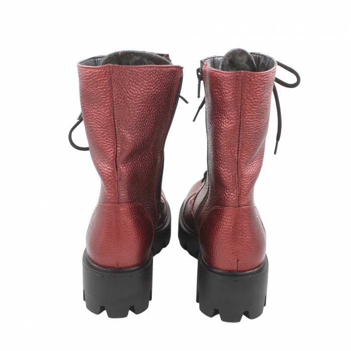 Ghete damă casual, piele naturală bizon, talpă ușoară, crampoane mari, grena [3]