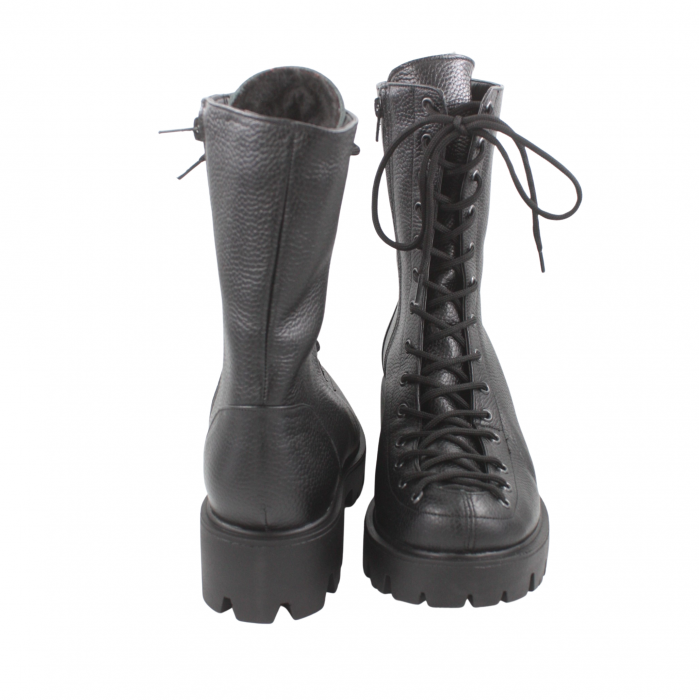 Ghete damă casual, piele naturală bizon, talpă ușoară, crampoane mari, negru [3]
