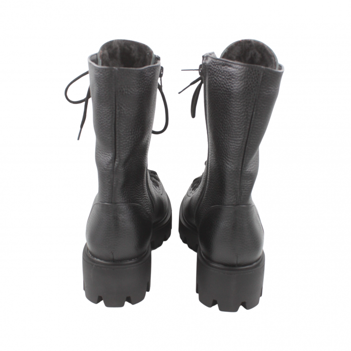 Ghete damă casual, piele naturală bizon, talpă ușoară, crampoane mari, negru [2]