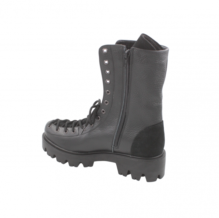 Ghete damă casual, piele naturală bizon, talpă ușoară, crampoane mari, negru [2]