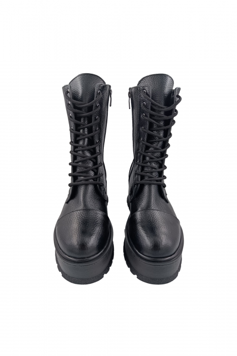 Ghete damă casual, piele naturală bizon, talpă înaltă, negru, SANDALI [4]