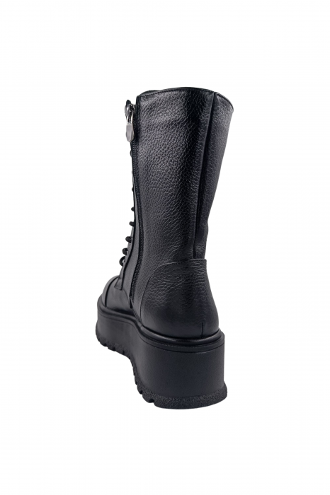 Ghete damă casual, piele naturală bizon, talpă înaltă, negru, SANDALI [3]