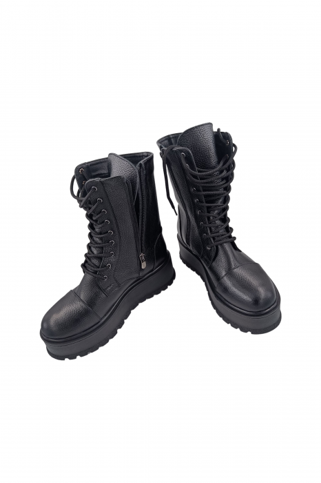 Ghete damă casual, piele naturală bizon, talpă înaltă, negru, SANDALI [5]