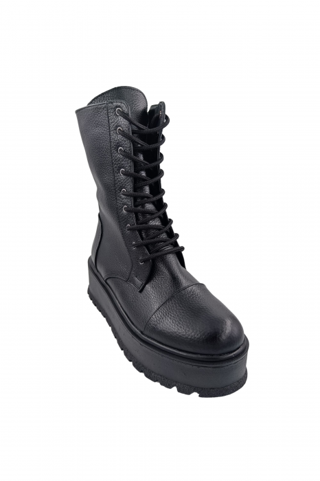 Ghete damă casual, piele naturală bizon, talpă înaltă, negru, SANDALI [2]