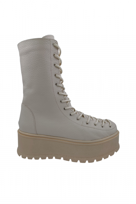 Ghete damă casual, piele naturală bizon, talpă înaltă, crampoane mari, bej [2]