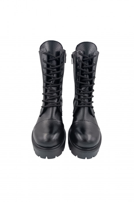 Ghete damă casual, piele naturală bizon, talpă ușoară, negru [4]