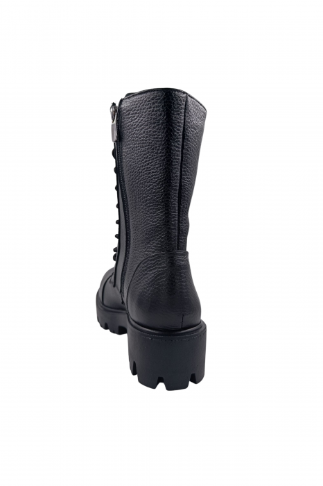 Ghete damă casual, piele naturală bizon, talpă ușoară, negru [3]