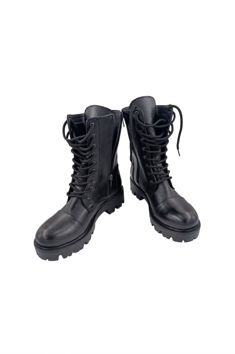 Ghete damă casual, piele naturală bizon, talpă ușoară, negru [5]