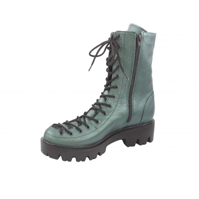 Ghete damă casual, piele naturală bizon, talpă ușoară, crampoane mari, verde [2]