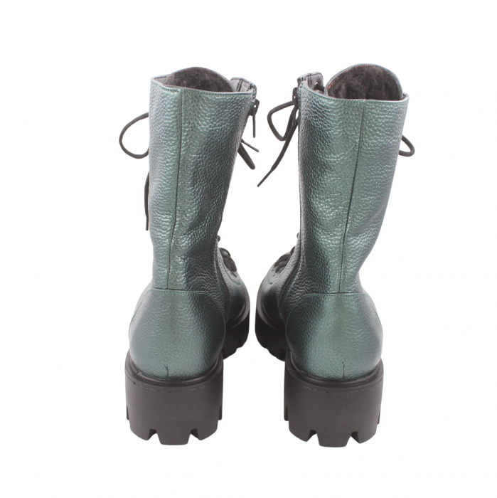 Ghete damă casual, piele naturală bizon, talpă ușoară, crampoane mari, verde [3]