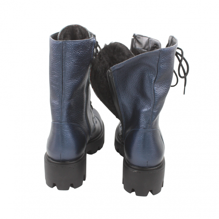 Ghete damă casual, piele naturală bizon, talpă ușoară, crampoane mari, albastru [4]