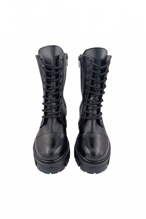Ghete damă casual, piele naturală bizon, talpă ușoară, crampoane mari, negru, SANDALI [4]