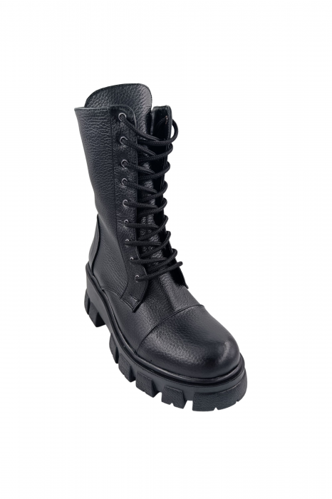 Ghete damă casual, piele naturală bizon, talpă ușoară, crampoane mari, negru, SANDALI [2]