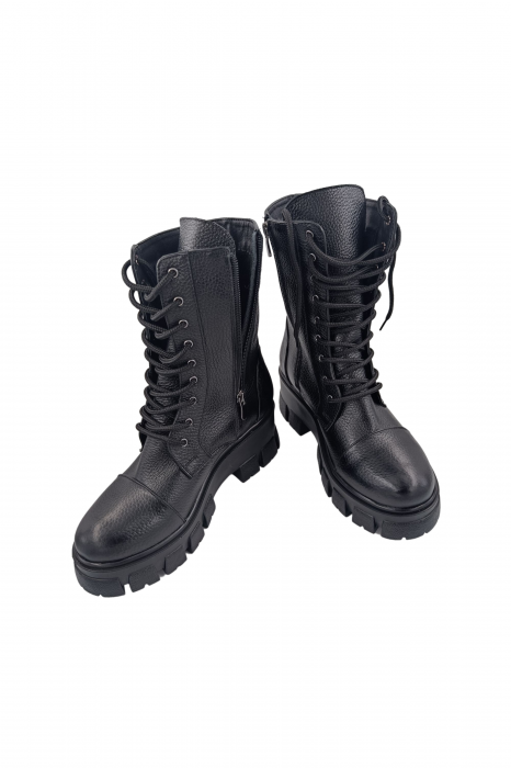 Ghete damă casual, piele naturală bizon, talpă ușoară, crampoane mari, negru, SANDALI [5]