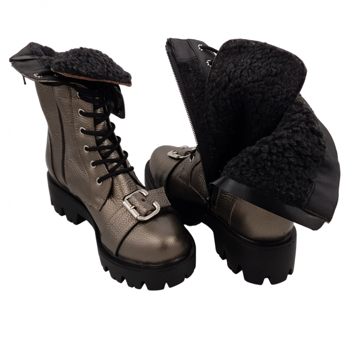 Ghete damă casual , piele naturală bizon, talpă ușoară, crampoane mari, bronz, SANDALI [4]