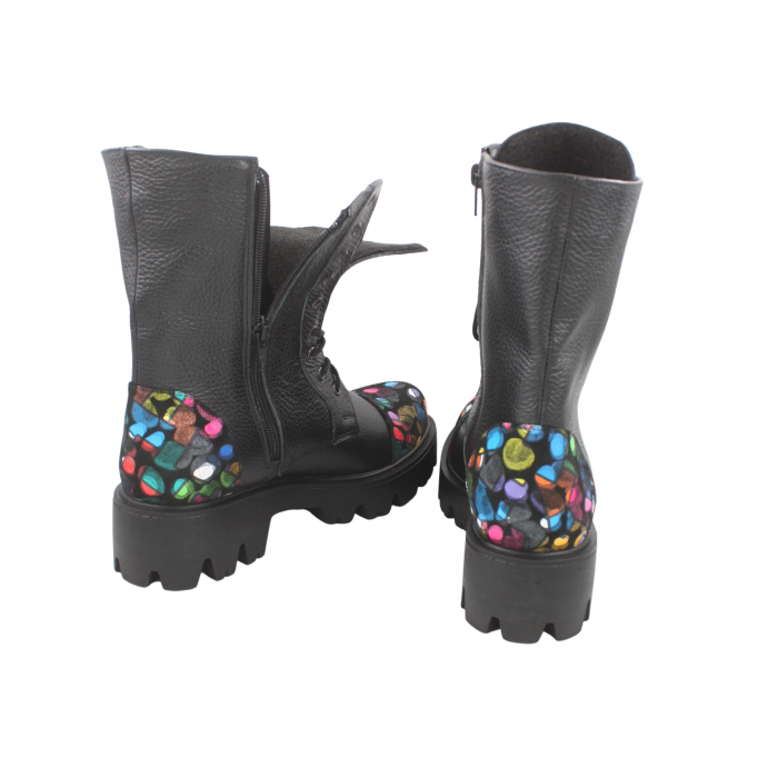 Ghete damă casual, piele naturală bizon, talpă ușoară, crampoane mari, negru, buline colorate, Sandali [4]