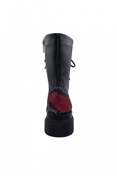 Ghete damă casual, piele naturală bizon, talpă ușoară cu striați, negru, șarpe colorat, Sandali [2]