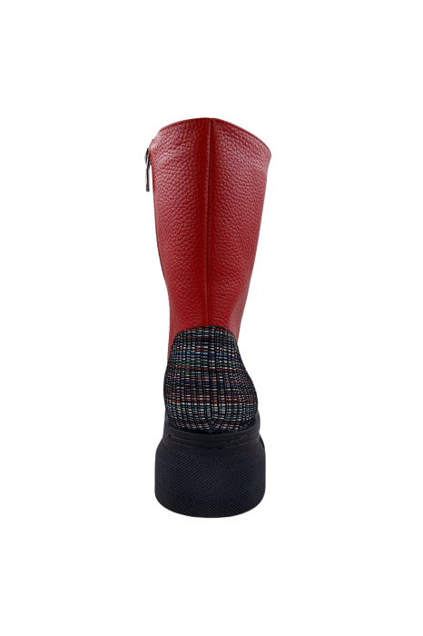 Ghete damă casual, piele naturală bizon, talpă ușoară cu striați, roșu, linii colorate, Sandali [3]