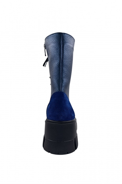 Ghete damă casual, piele naturală bizon, talpă ușoară, crampoane mari, albastru velur [3]