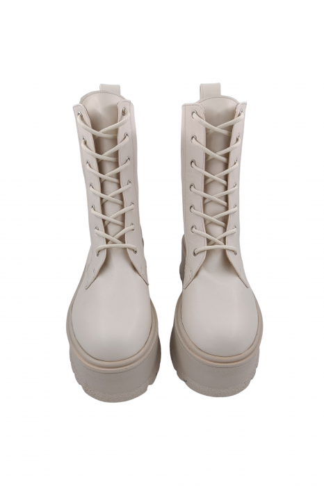 Ghete damă casual, piele naturală box, talpă înaltă, crampoane mari, bej, SANDALI [4]
