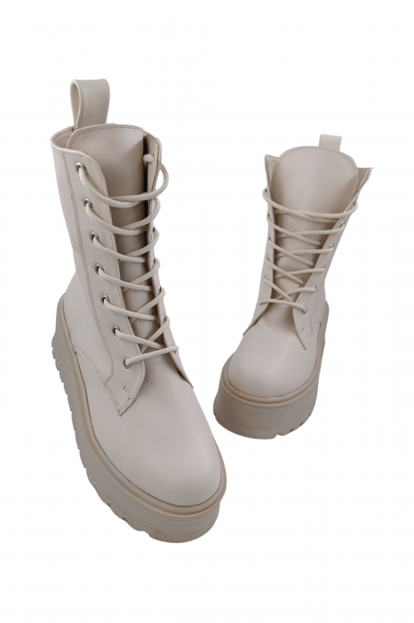 Ghete damă casual, piele naturală box, talpă înaltă, crampoane mari, bej, SANDALI [5]
