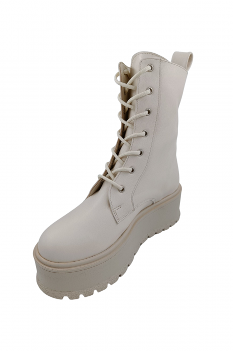 Ghete damă casual, piele naturală box, talpă înaltă, crampoane mari, bej, SANDALI [2]