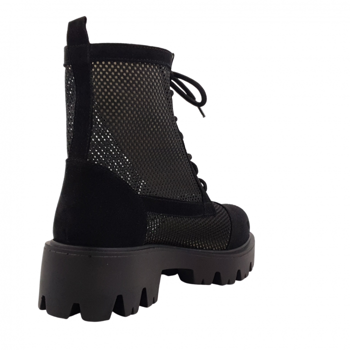 Ghete damă casual, piele naturală velur, plasă, talpă ușoară, crampoane mari, negru [2]