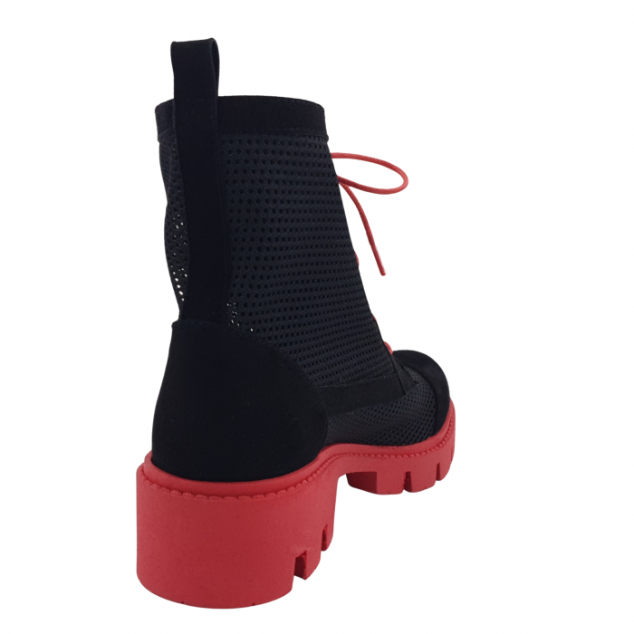 Ghete damă casual, piele naturală velur, plasă, talpă ușoară roșie, crampoane, negru [2]